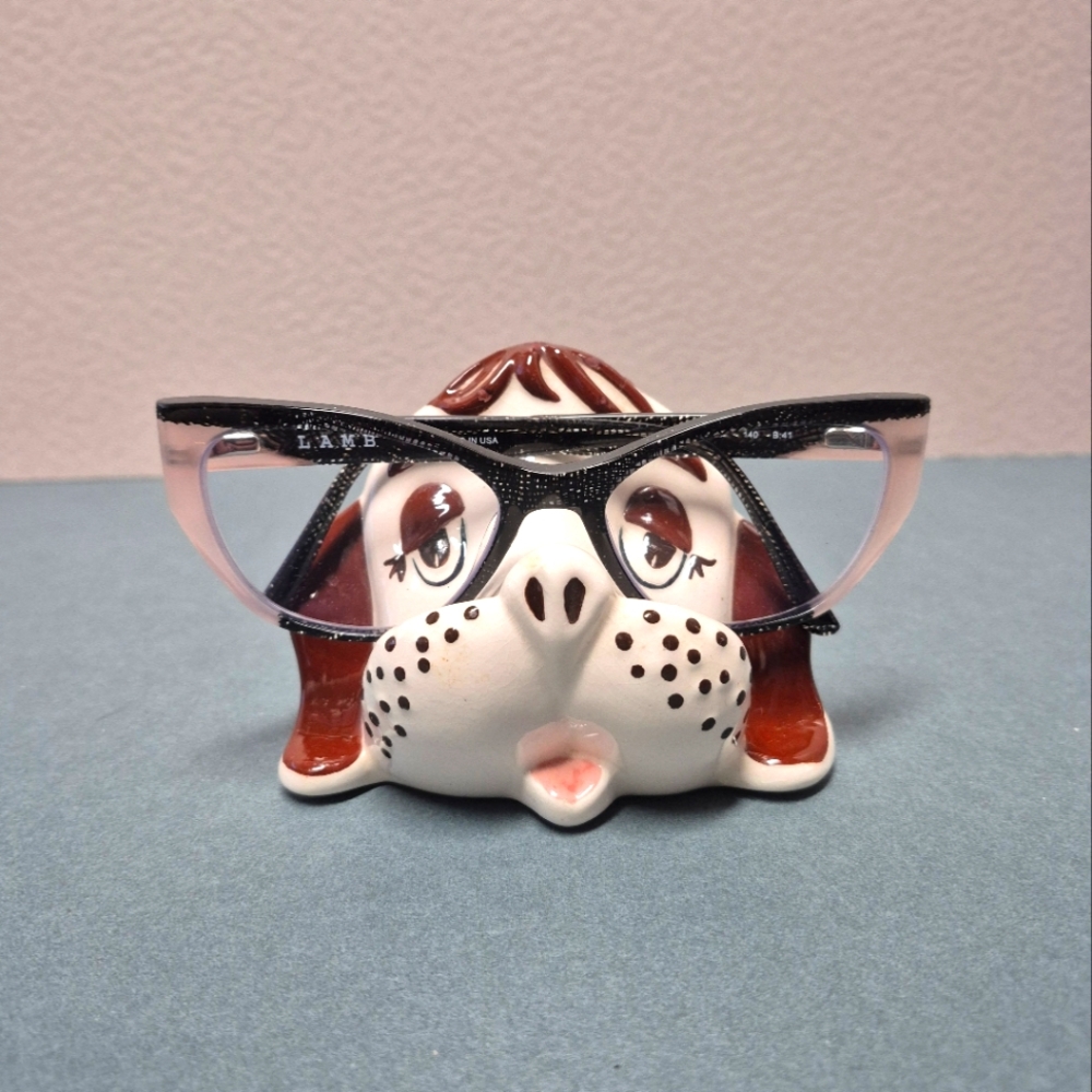 Glossy Ceramic Cute Dog Eyeglasses Holder Vintage